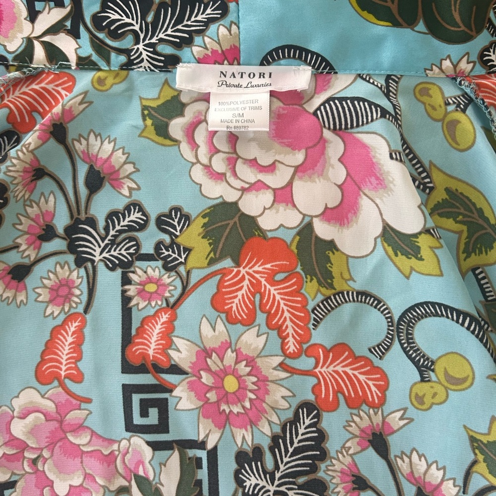 Natori Private Luxuries Asian Inspired Floral Print Satin Kimono Robe ~ Small - Picture 6 of 7